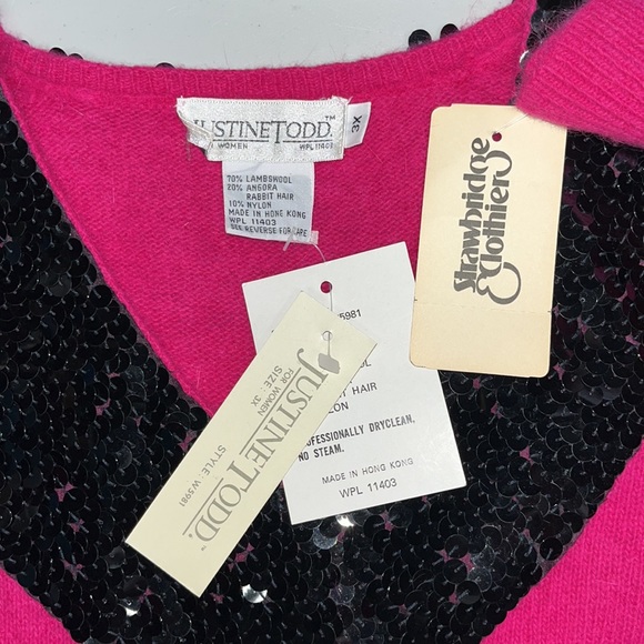 VTG Justine Todd Women NWT Size 3X Pink - Black Sequin Lambswool Angora Sweater - Picture 6 of 6